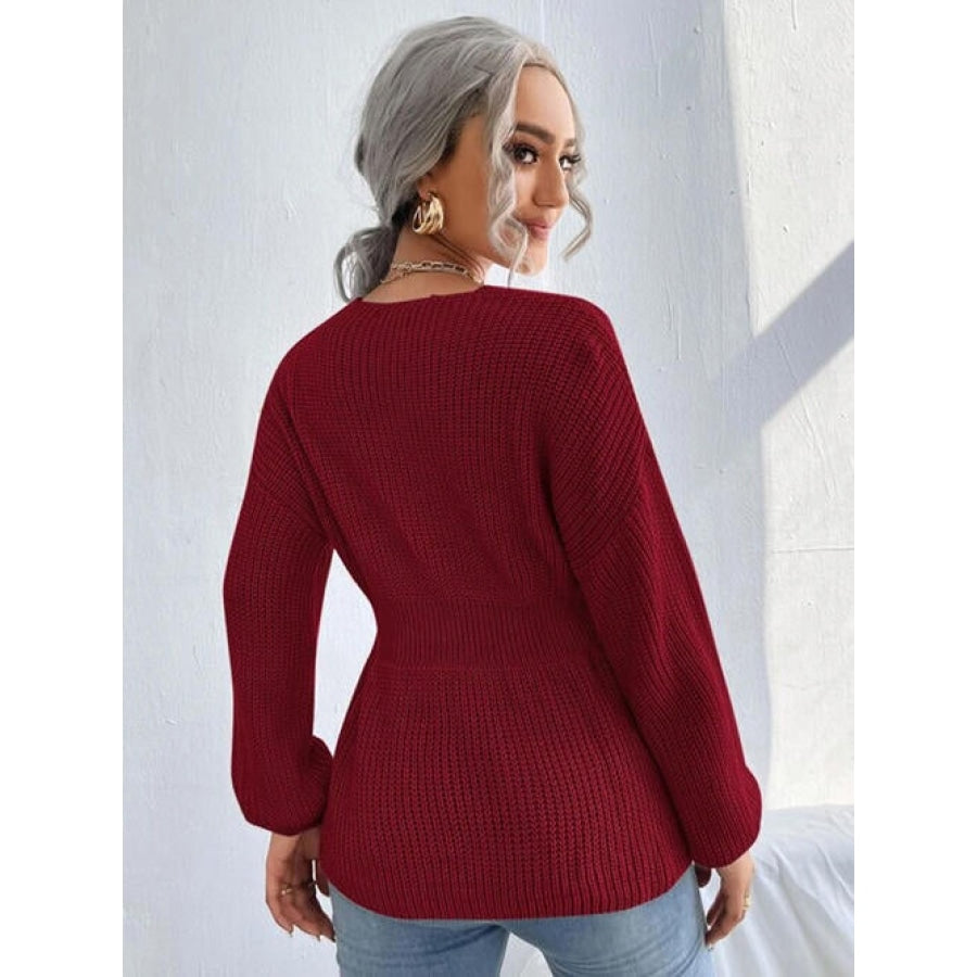 Notched Dropped Shoulder Knit Top Wine / S