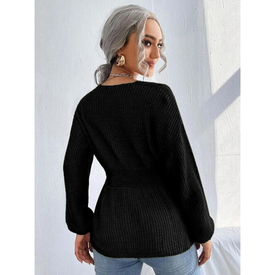 Notched Dropped Shoulder Knit Top