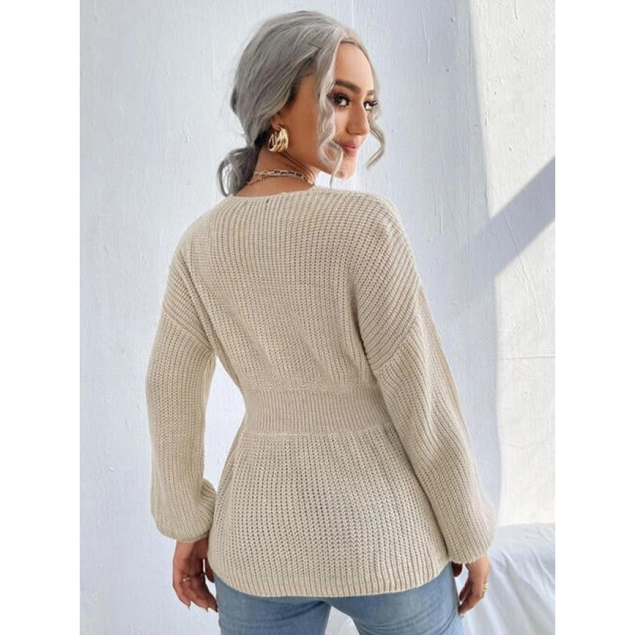 Notched Dropped Shoulder Knit Top