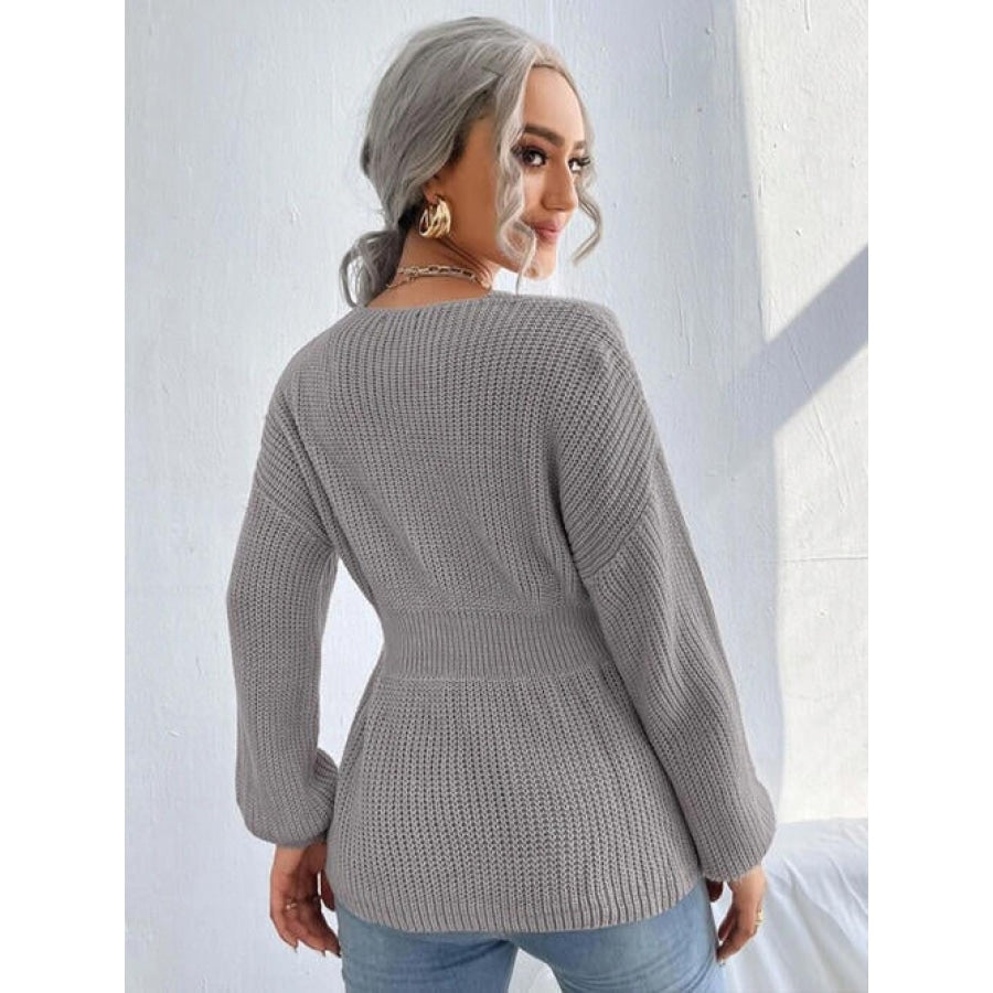 Notched Dropped Shoulder Knit Top