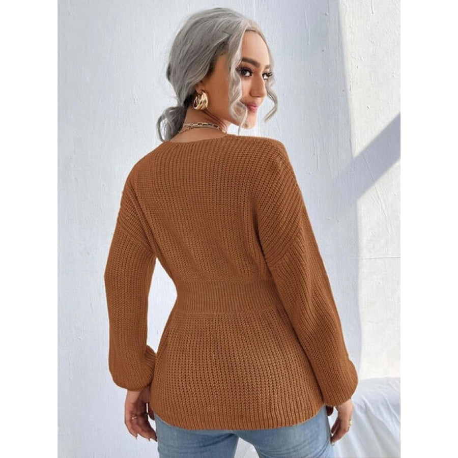 Notched Dropped Shoulder Knit Top