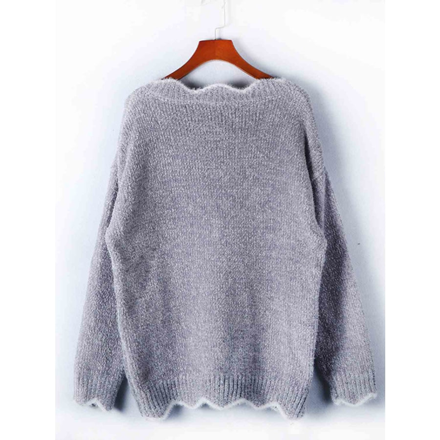 Notched Dropped Shoulder Long Sleeve Sweater Sweater