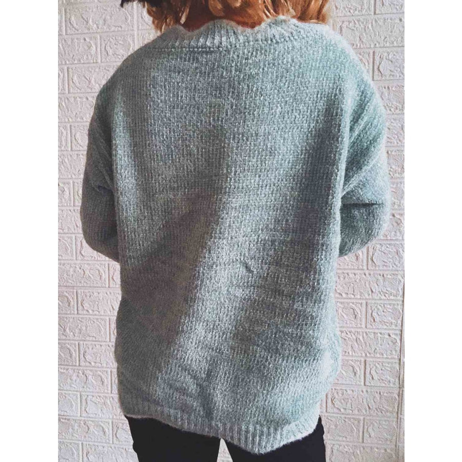 Notched Dropped Shoulder Long Sleeve Sweater Sweater