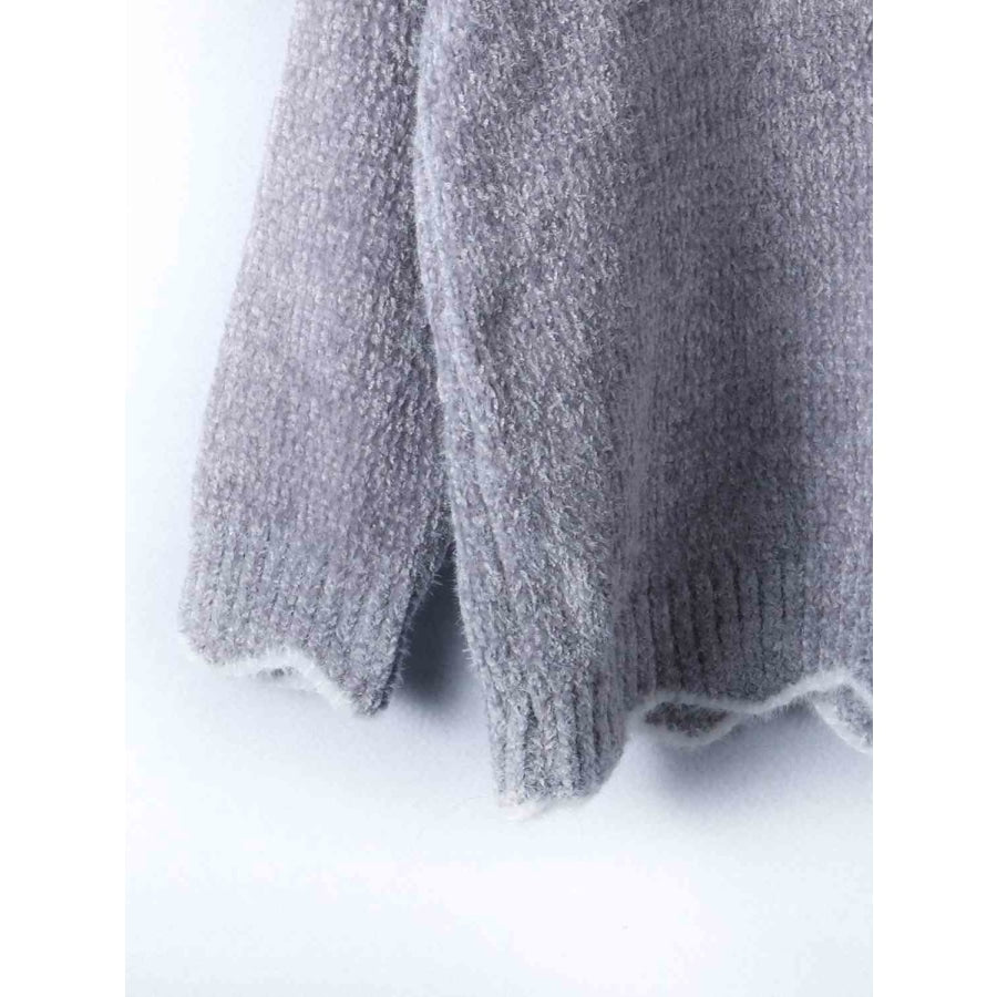 Notched Dropped Shoulder Long Sleeve Sweater Sweater