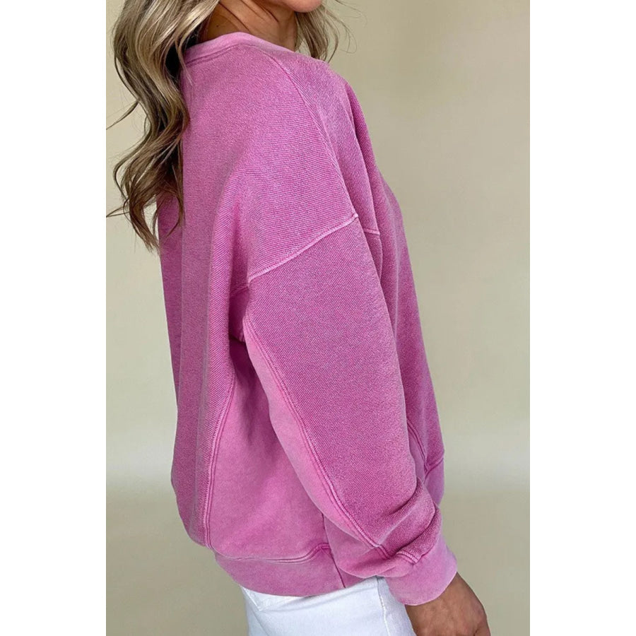 Notched Dropped Shoulder Long Sleeve Sweatshirt Apparel and Accessories