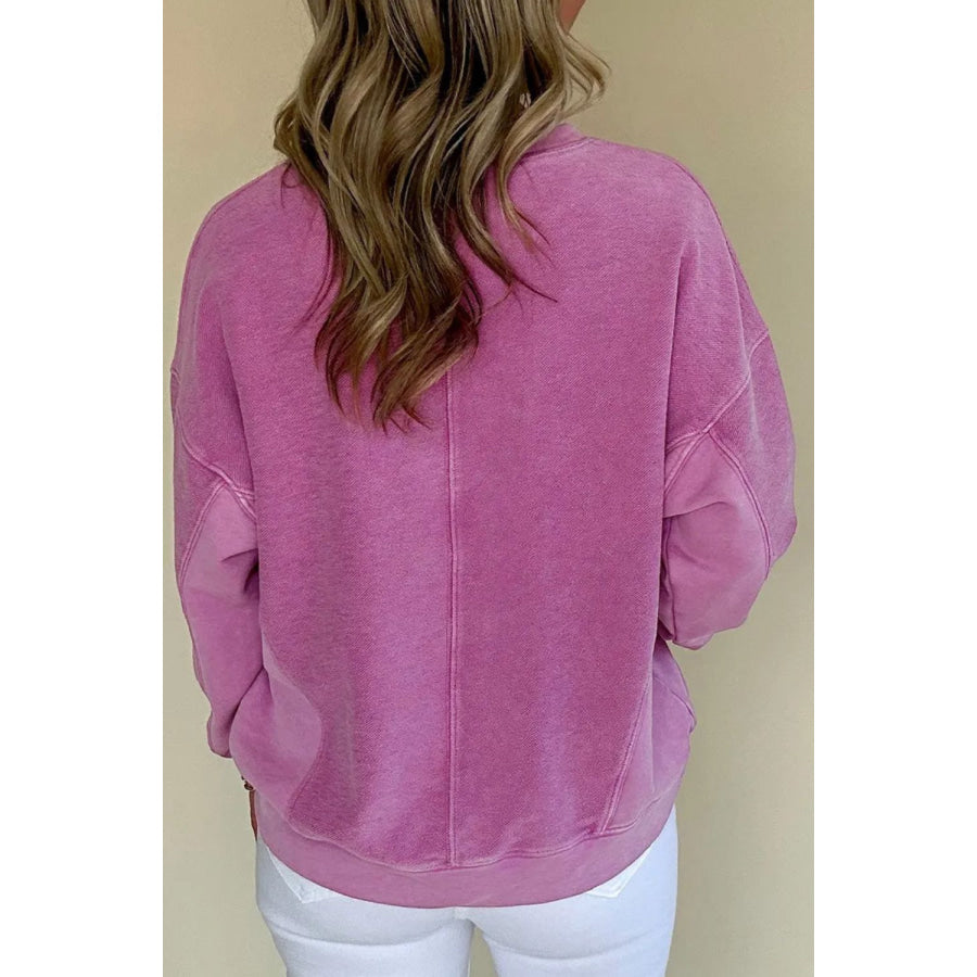 Notched Dropped Shoulder Long Sleeve Sweatshirt Apparel and Accessories