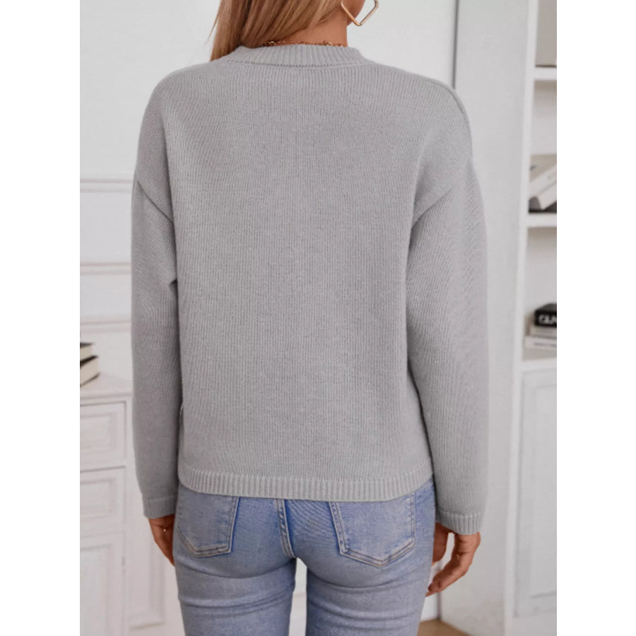 Notched Dropped Shoulder Sweater Apparel and Accessories