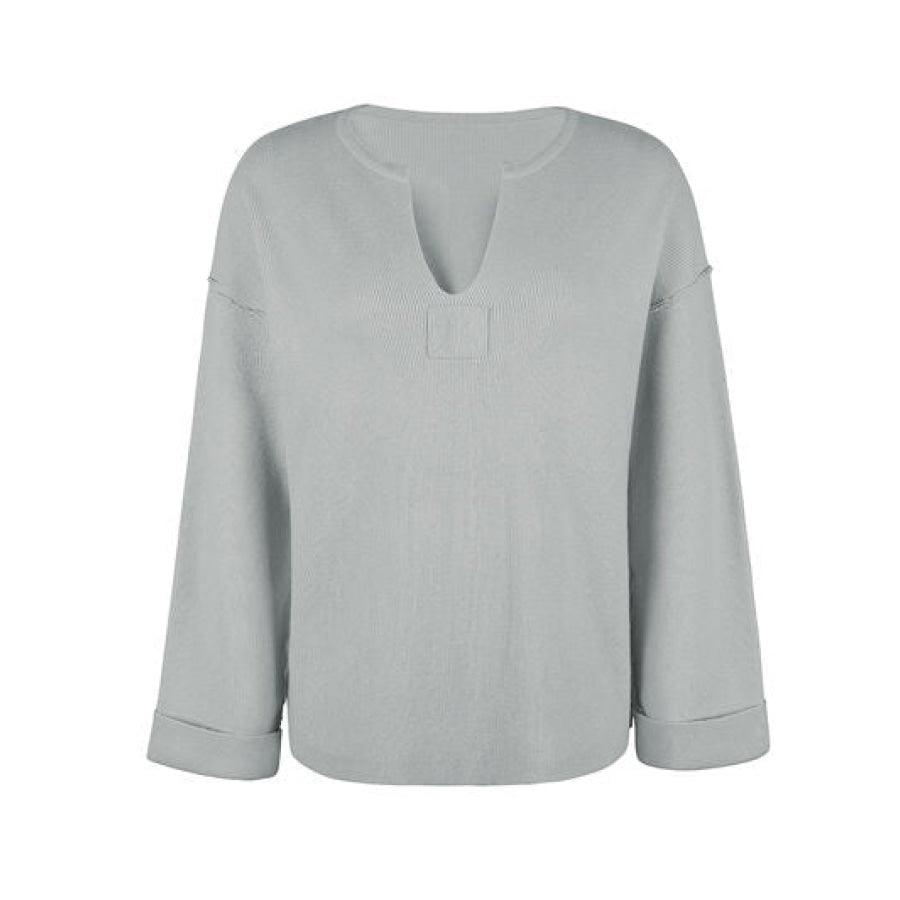 Notched Dropped Shoulder Sweater Clothing