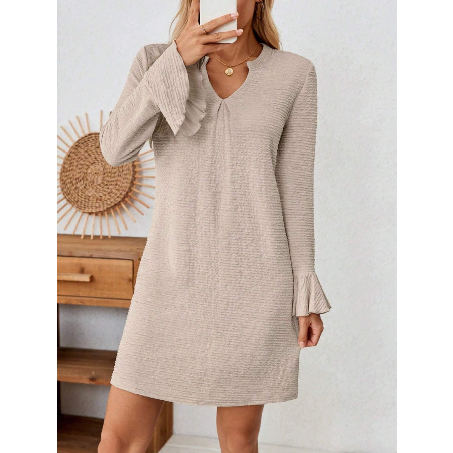 Notched Flare Sleeve Mini Dress Apparel and Accessories