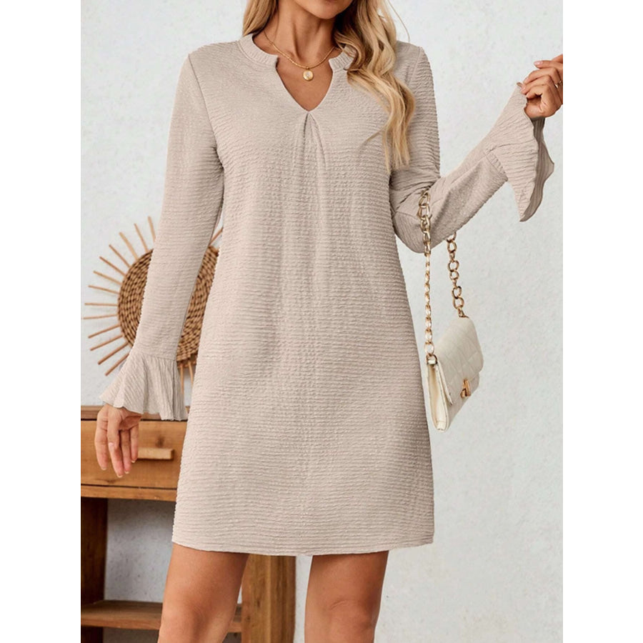 Notched Flare Sleeve Mini Dress Apparel and Accessories