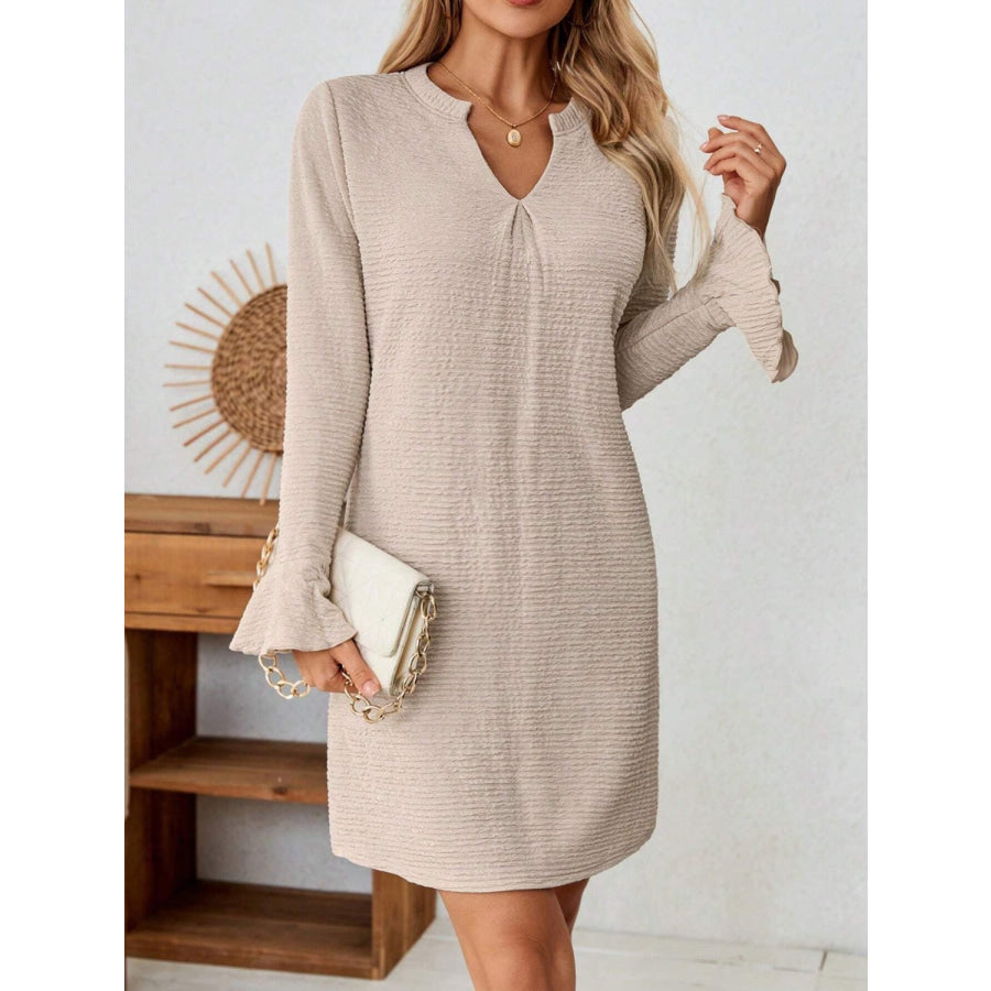 Notched Flare Sleeve Mini Dress Apparel and Accessories