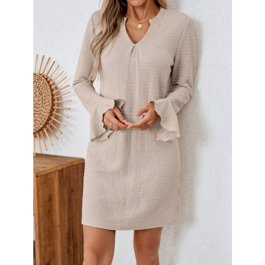 Notched Flare Sleeve Mini Dress Apparel and Accessories