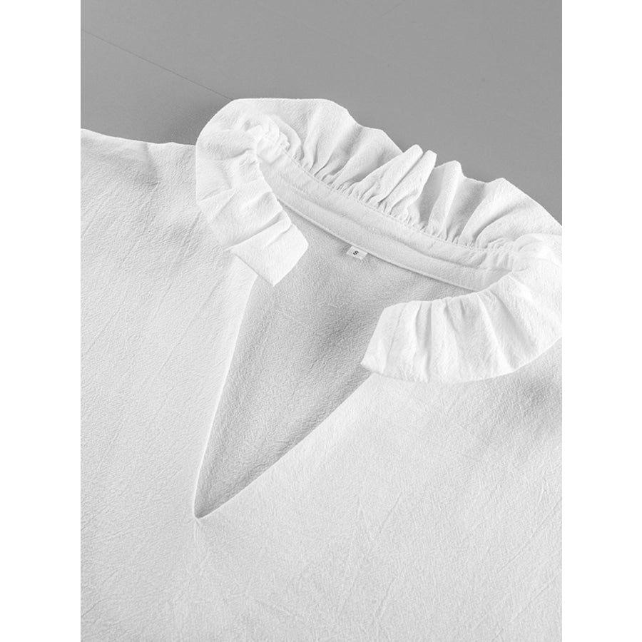 Notched Flounce Sleeve Blouse Apparel and Accessories