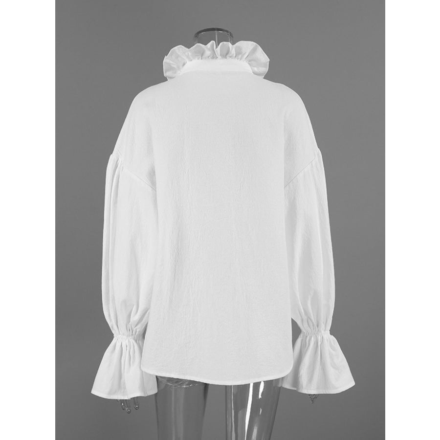 Notched Flounce Sleeve Blouse Apparel and Accessories