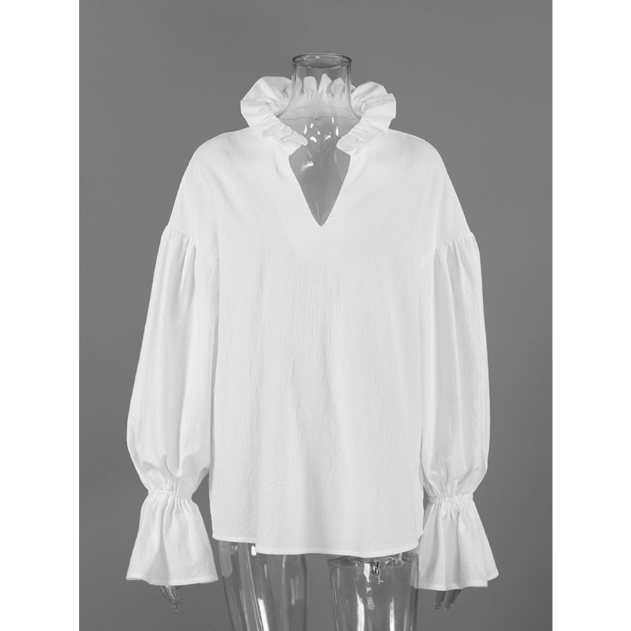 Notched Flounce Sleeve Blouse Apparel and Accessories
