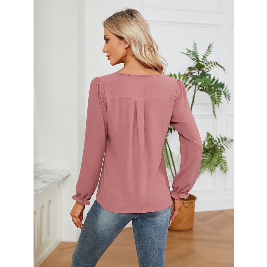 Notched Flounce Sleeve Blouse Shirts &amp; Tops