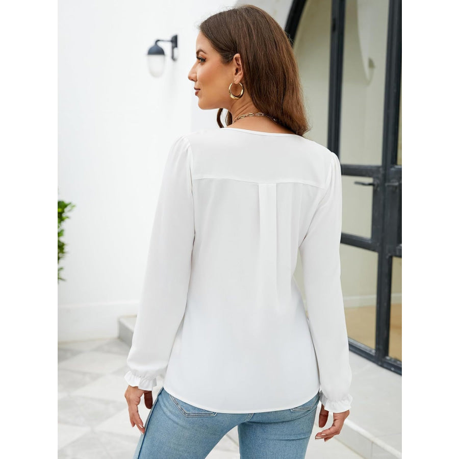 Notched Flounce Sleeve Blouse Shirts &amp; Tops