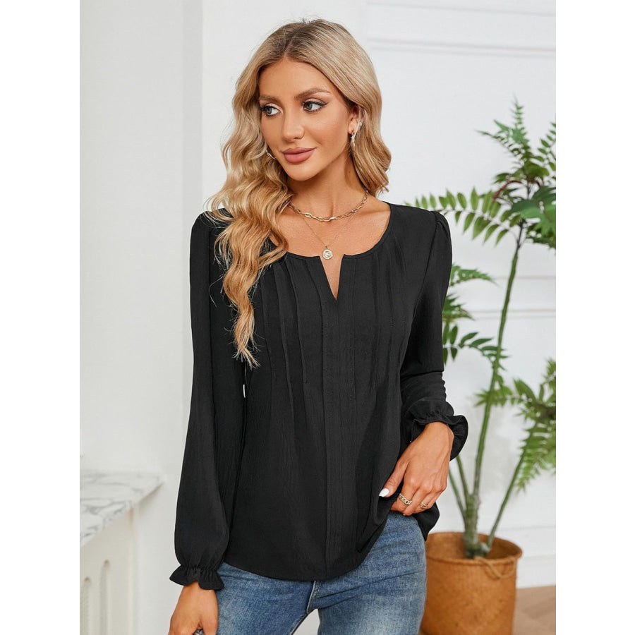 Notched Flounce Sleeve Blouse Shirts &amp; Tops