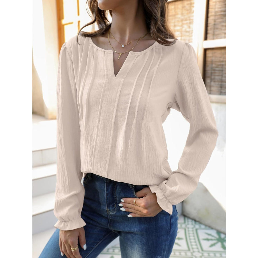 Notched Flounce Sleeve Blouse Shirts &amp; Tops