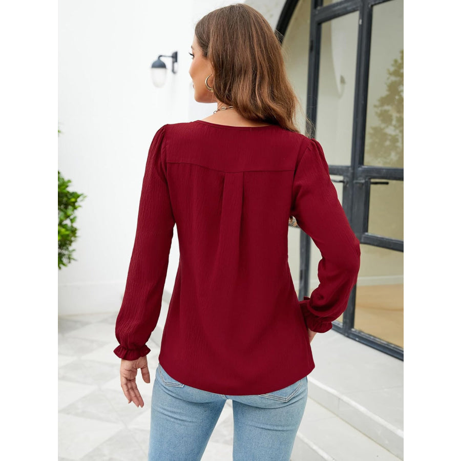 Notched Flounce Sleeve Blouse Shirts &amp; Tops