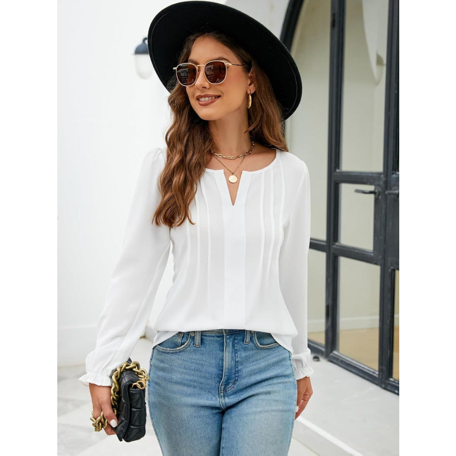 Notched Flounce Sleeve Blouse Shirts &amp; Tops