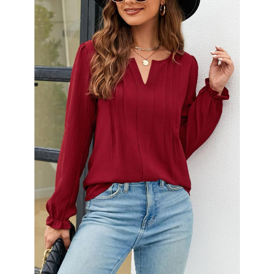 Notched Flounce Sleeve Blouse Shirts &amp; Tops