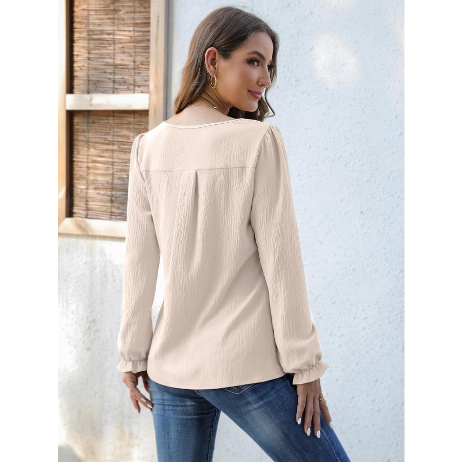 Notched Flounce Sleeve Blouse Shirts &amp; Tops