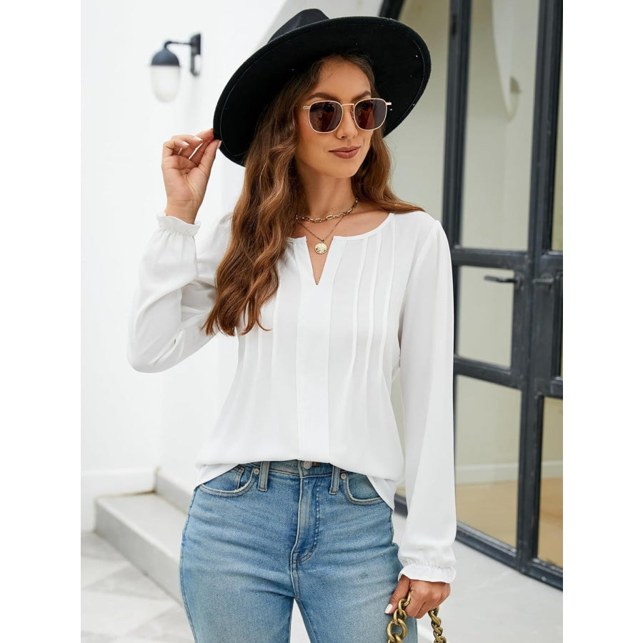 Notched Flounce Sleeve Blouse White / S Shirts &amp; Tops