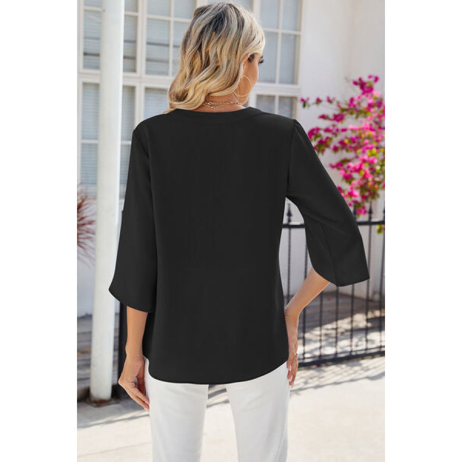 Notched Half Button T - Shirt Black / S Apparel and Accessories