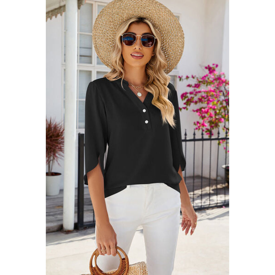 Notched Half Button T - Shirt Apparel and Accessories