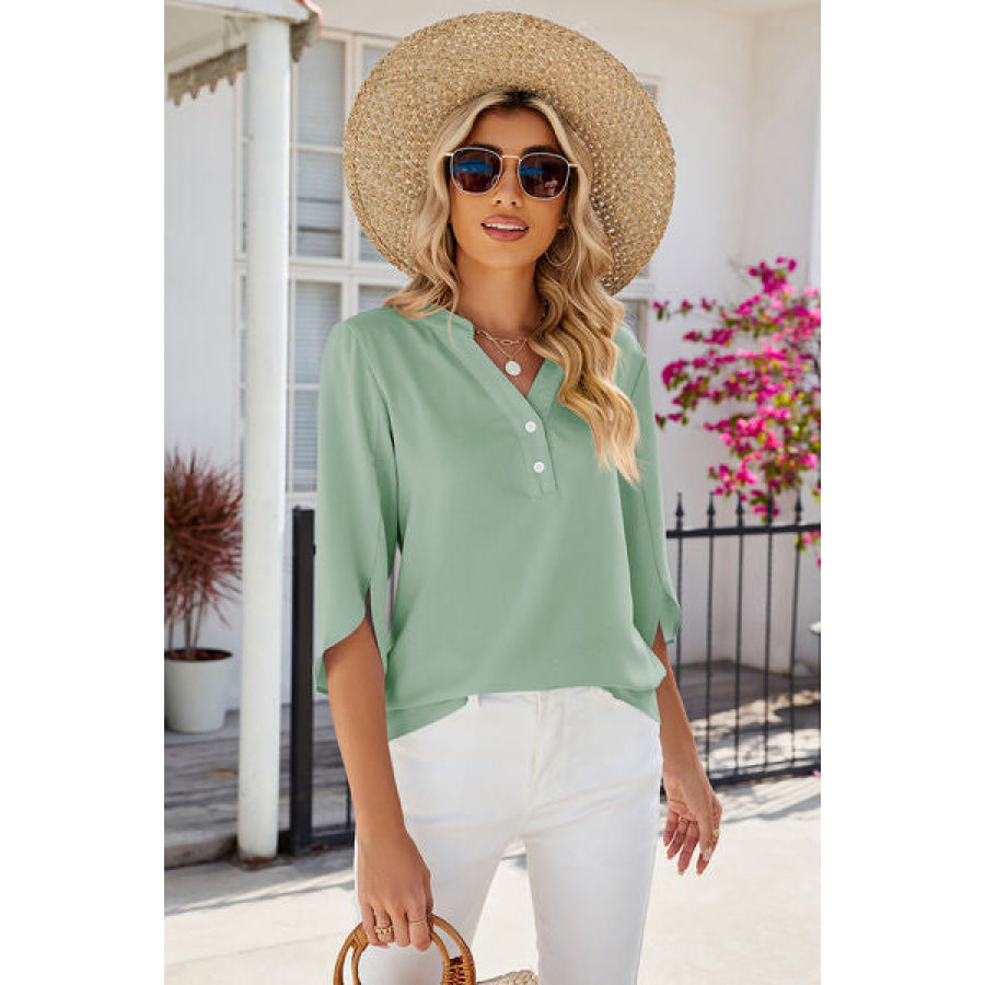 Notched Half Button T - Shirt Apparel and Accessories