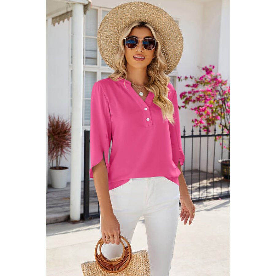 Notched Half Button T - Shirt Apparel and Accessories