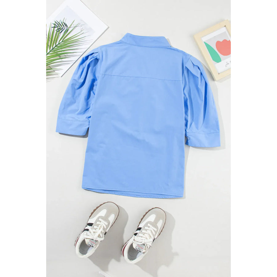 Notched Half Sleeve Blouse Light Blue / S Apparel and Accessories