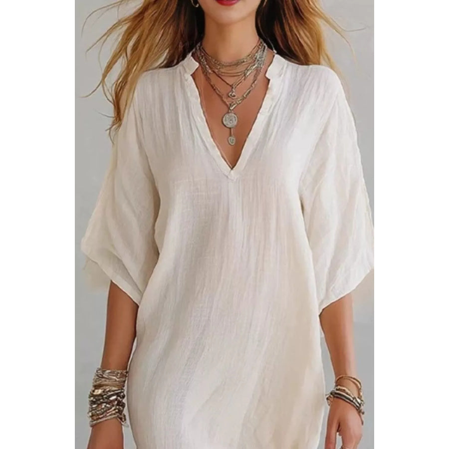 Notched Half Sleeve Mini Dress Apparel and Accessories