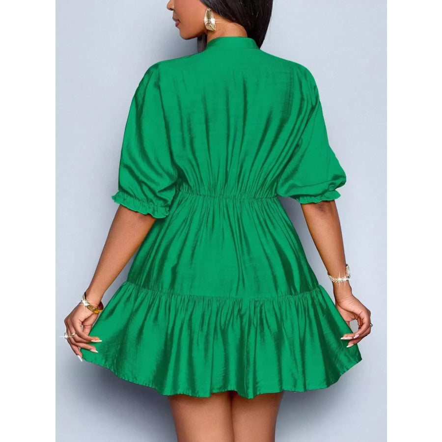 Notched Half Sleeve Tiered Dress Apparel and Accessories