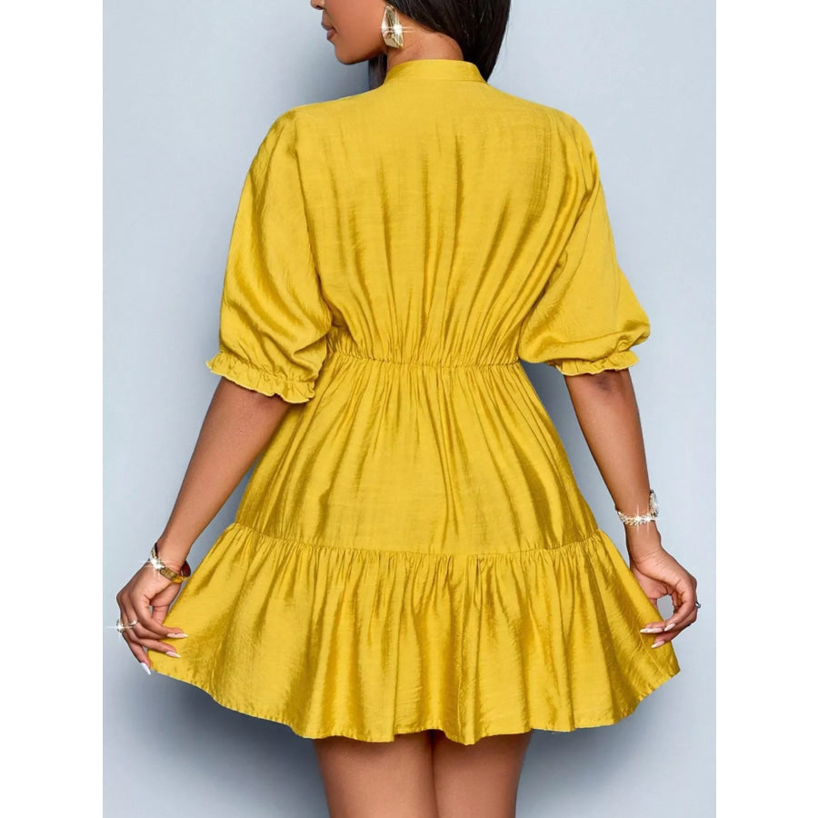 Notched Half Sleeve Tiered Dress Apparel and Accessories