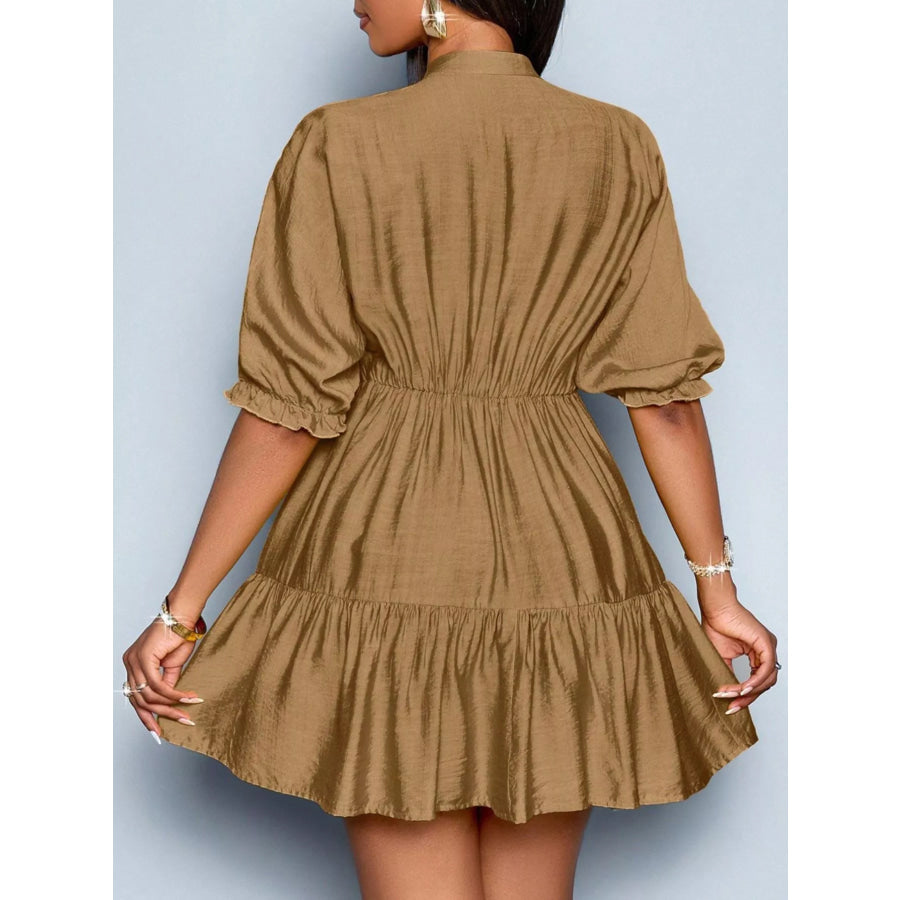 Notched Half Sleeve Tiered Dress Apparel and Accessories