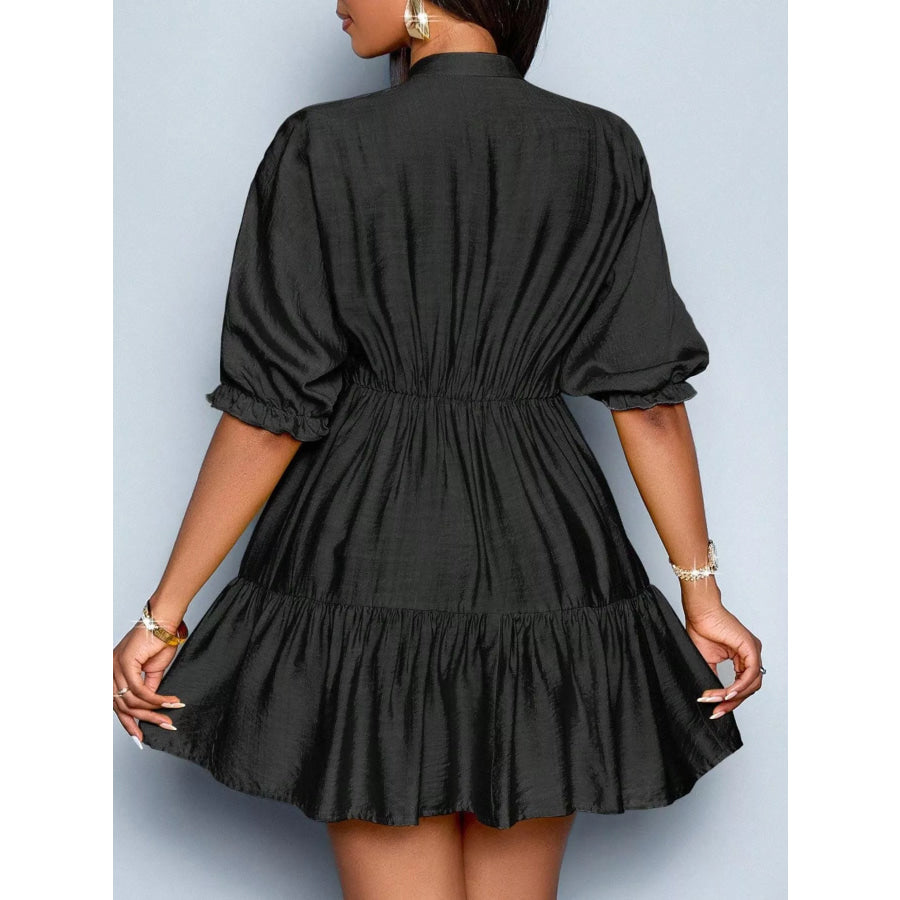 Notched Half Sleeve Tiered Dress Apparel and Accessories