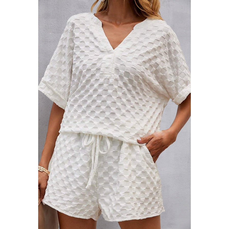 Notched Half Sleeve Top and Shorts Set White / S Apparel Accessories