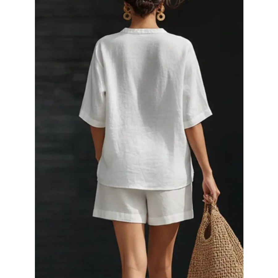 Notched Half Sleeve Top and Shorts Set Apparel and Accessories
