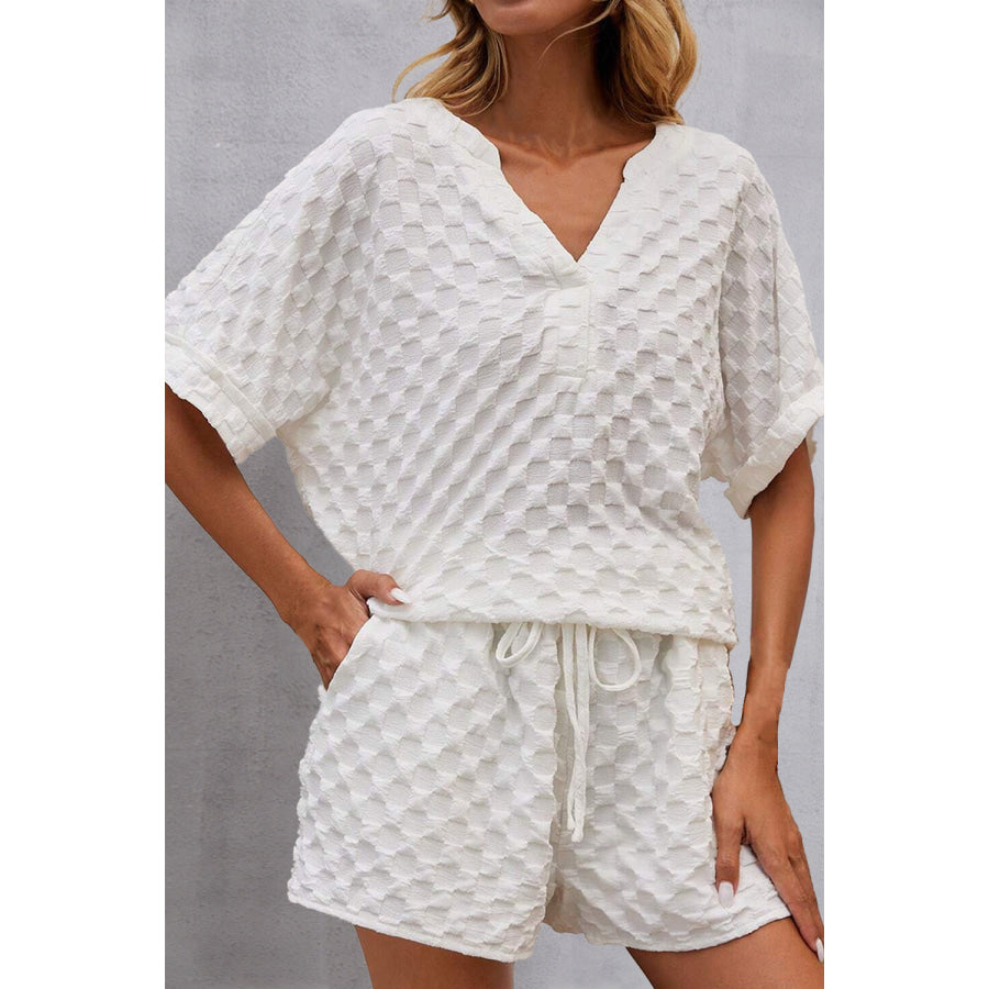 Notched Half Sleeve Top and Shorts Set White / S Apparel Accessories