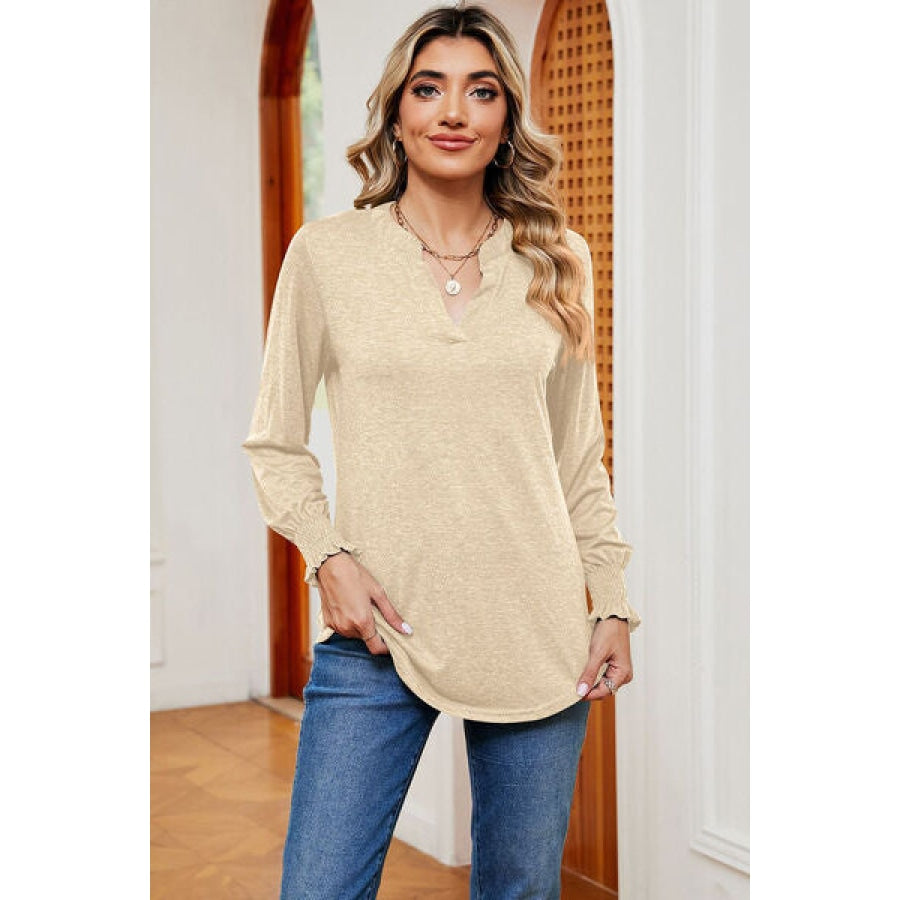 Notched Lantern Sleeve T-Shirt Clothing