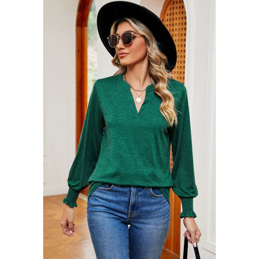 Notched Lantern Sleeve T-Shirt Green / S Clothing