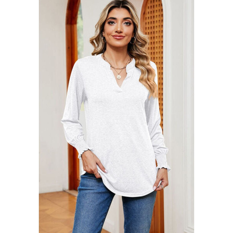 Notched Lantern Sleeve T-Shirt Clothing