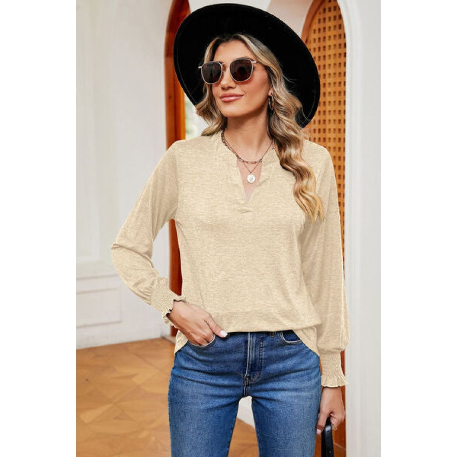 Notched Lantern Sleeve T-Shirt Cream / S Clothing