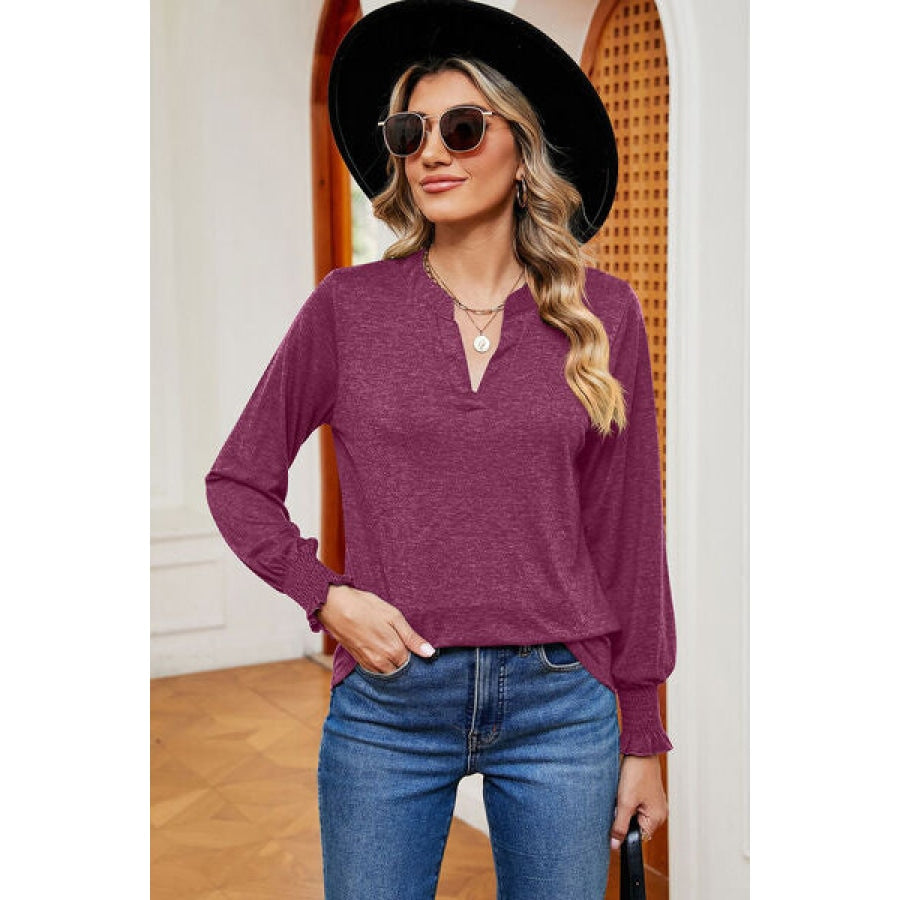 Notched Lantern Sleeve T-Shirt Dusty Purple / S Clothing