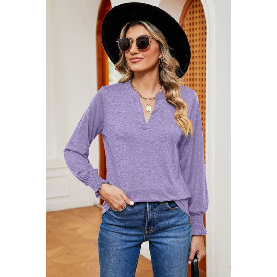 Notched Lantern Sleeve T-Shirt Lavender / S Clothing