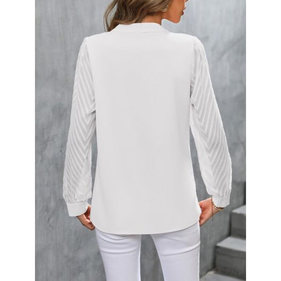 Notched Long Sleeve Blouse Apparel and Accessories