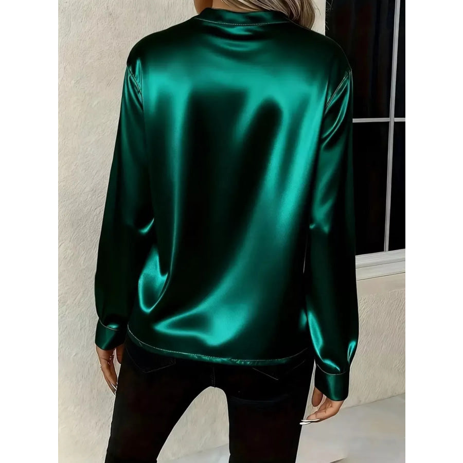 Notched Long Sleeve Blouse Apparel and Accessories