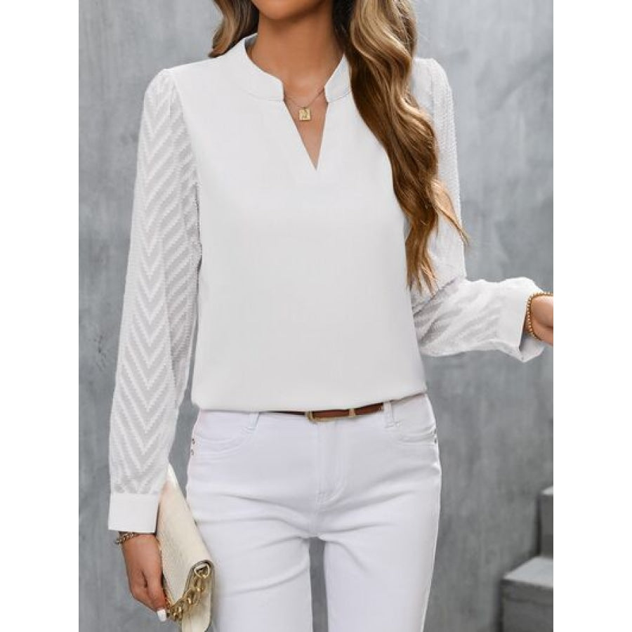 Notched Long Sleeve Blouse Apparel and Accessories